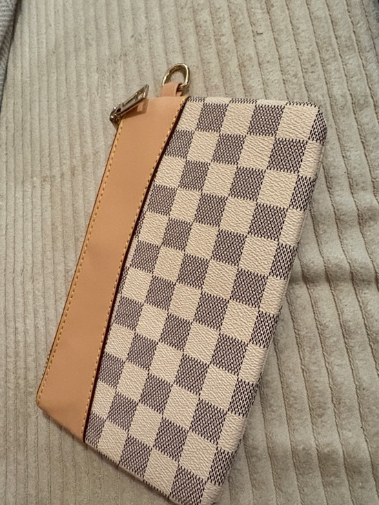 Source Unknown Accessories - Beige and Brown Checkered zipper pouch